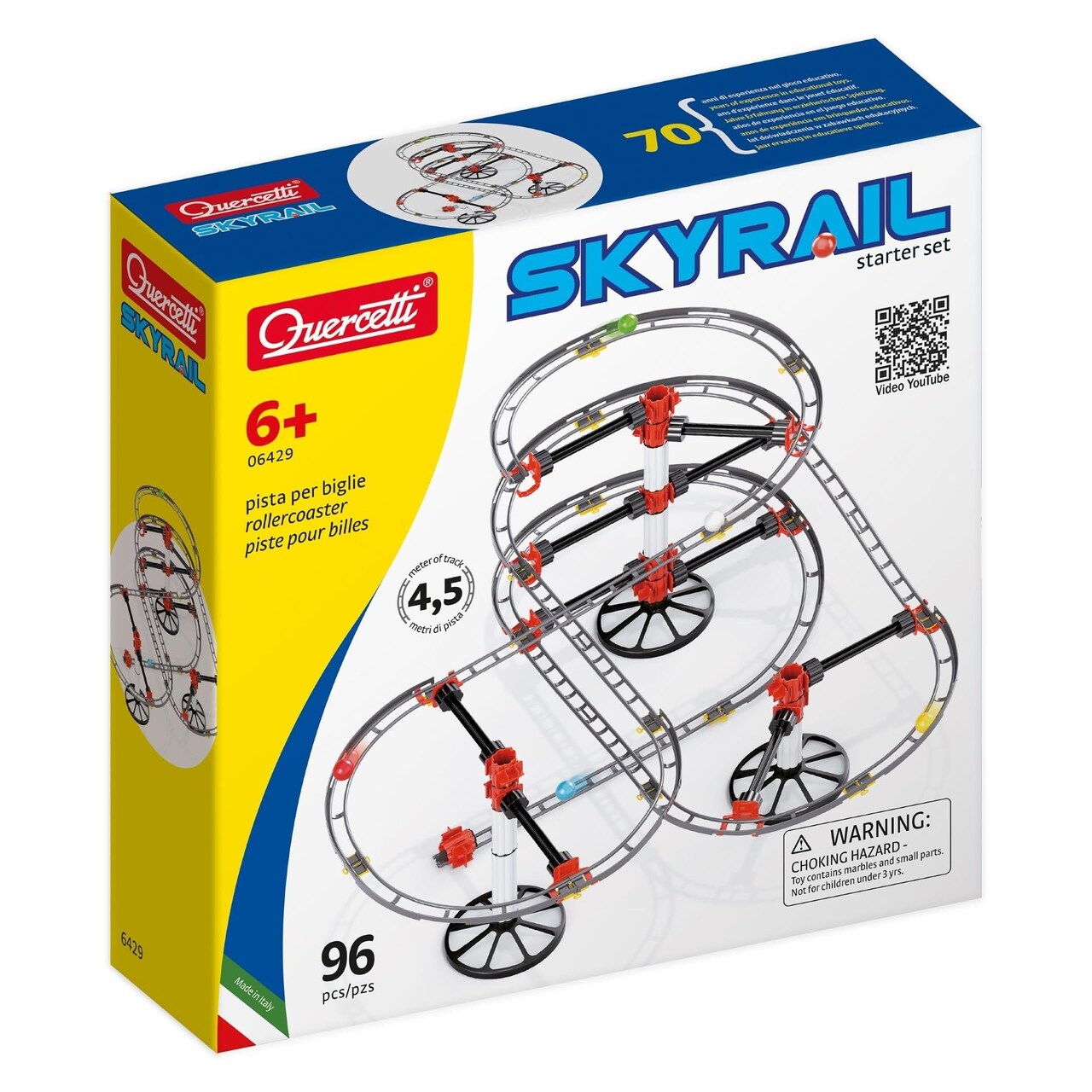 Quercetti 06429 Roller Coaster Starter Set, Skyrail Marble Run Suspension Tracks, Ages 6+